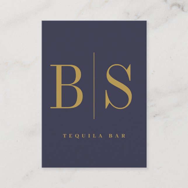 Cartão De Visita Tipografia Mínima Moderna Azul e Dourada (Frente)