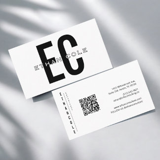 Cartão De Visita Tipografia Minimalista Elegante Moderna código QR