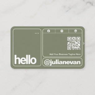 Cartão De Visita Tipografia Verde Sage Código QR Scannable Olá