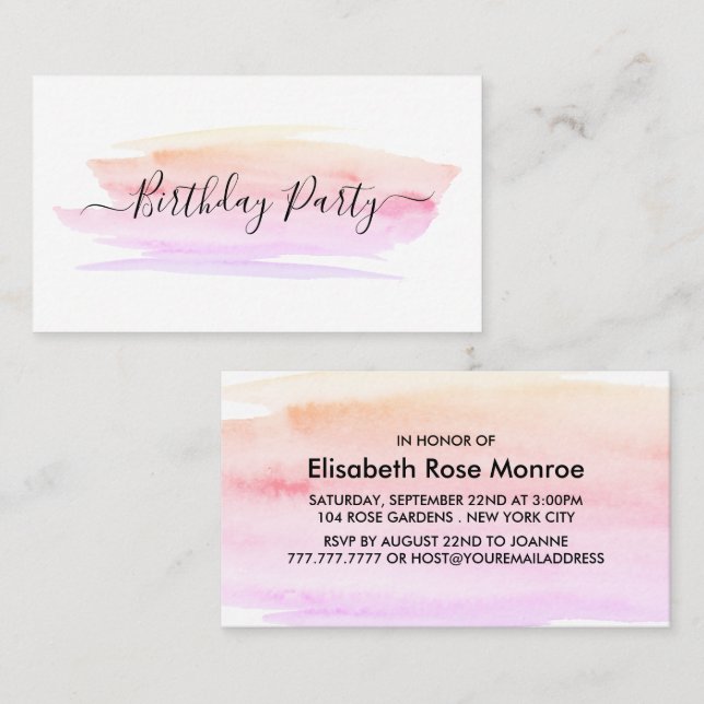 Cartão De Visita Tíquete de Festa de aniversário de Pincelada de Ág (Frente/Verso)