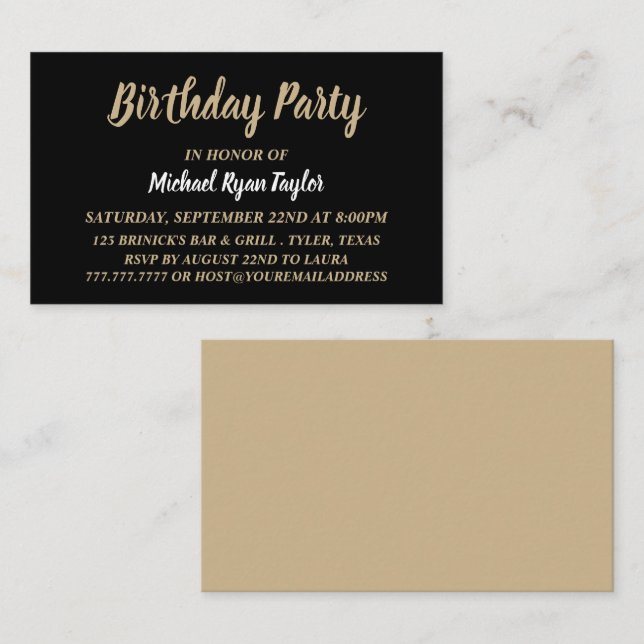 Cartão De Visita Tíquete de Festa de aniversário simples e moderno, (Frente/Verso)