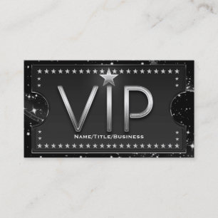 Cartão De Visita Tíquete Personalizado VIP do Glam Chic Black & Sil