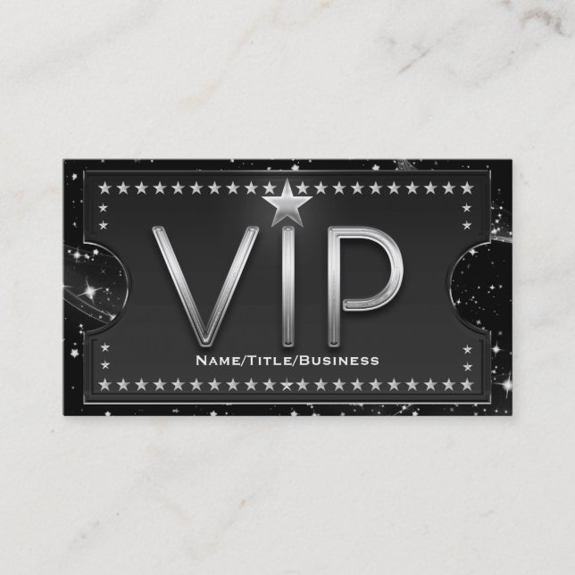Cartão De Visita Tíquete Personalizado VIP do Glam Chic Black & Sil (Frente)
