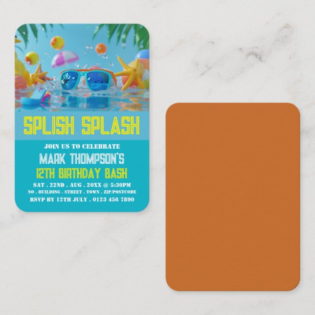 Cartão De Visita Tíquetes de folga de aniversário de Piscina ensola (Frente/Verso)