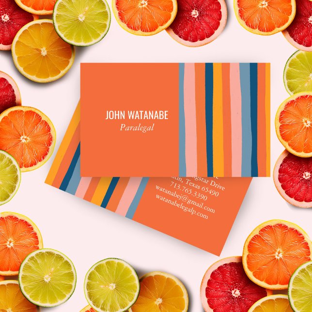 Cartão De Visita Tiras Mínimas De Candy Laranja Feita À Mão (Candy Minimalist Stripes Handmade Orange Custom Bold Business Card
)