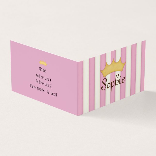 Cartão De Visita Tiras Rosa Personalizadas Princesa Compromisso Soc (Exterior)
