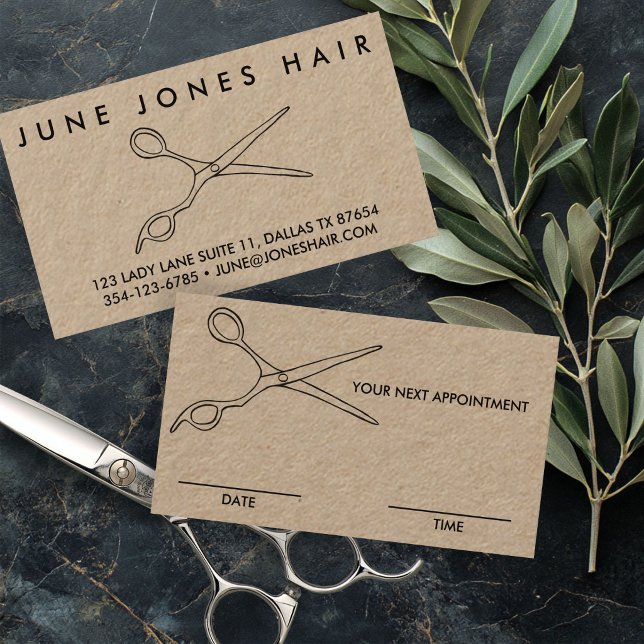Cartão De Visita Tisoura de cabeleireiro barbeiro DATA DE COMPROMIS (Hair Stylist Barber Scissors Chic APPOINTMENT DATE TIME REMINDER Business Card
)