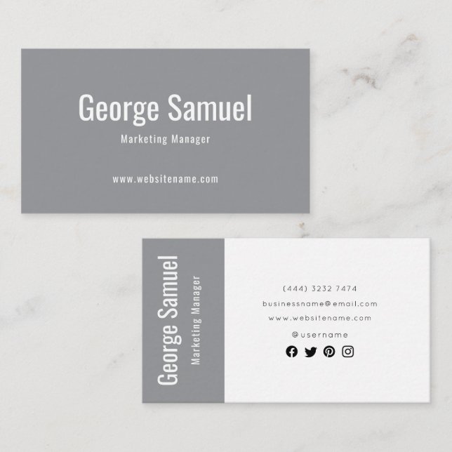 Cartão De Visita Título do Cargo Nome do Empregado Elegante Profiss (Frente/Verso)