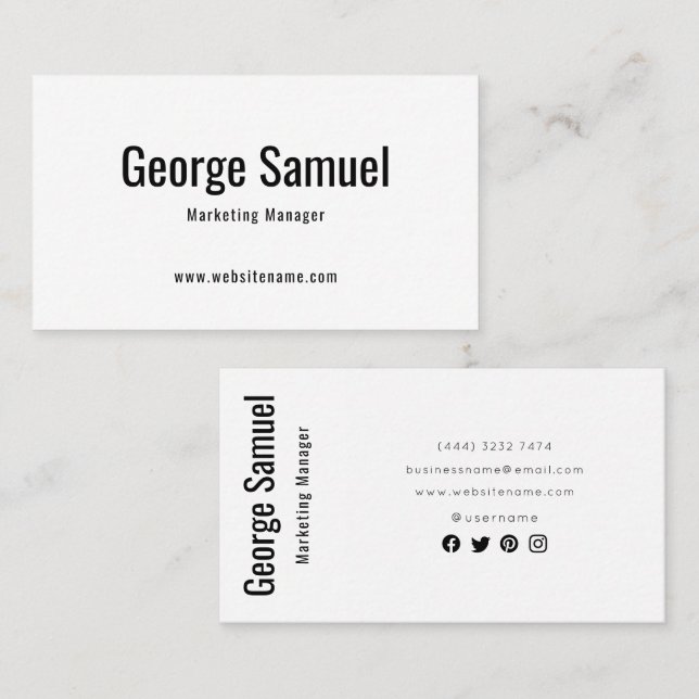 Cartão De Visita Título do Cargo Nome do Empregado Elegante Profiss (Frente/Verso)