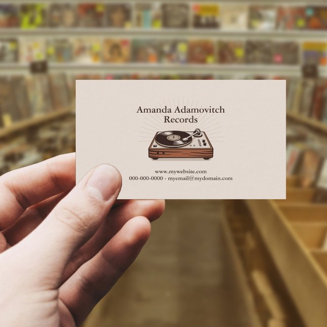 Cartão De Visita Toca-discos de Vinil Antigo (Vintage Vinyl Turntable Business Card)