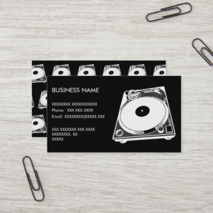 Cartão De Visita Toca-discos Retro Gráfico em Branco