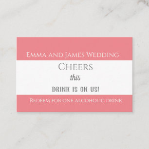 Cartão De Visita Token Básico de Bebida de Casamento Rosa Simples