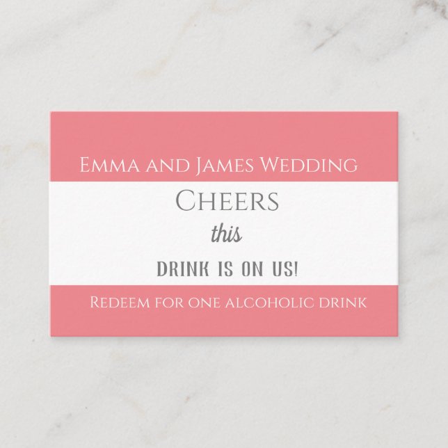 Cartão De Visita Token Básico de Bebida de Casamento Rosa Simples (Frente)