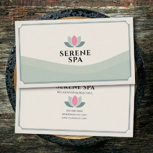 Cartão De Visita Tons Verde Flor de Lótus - Salão de Spa