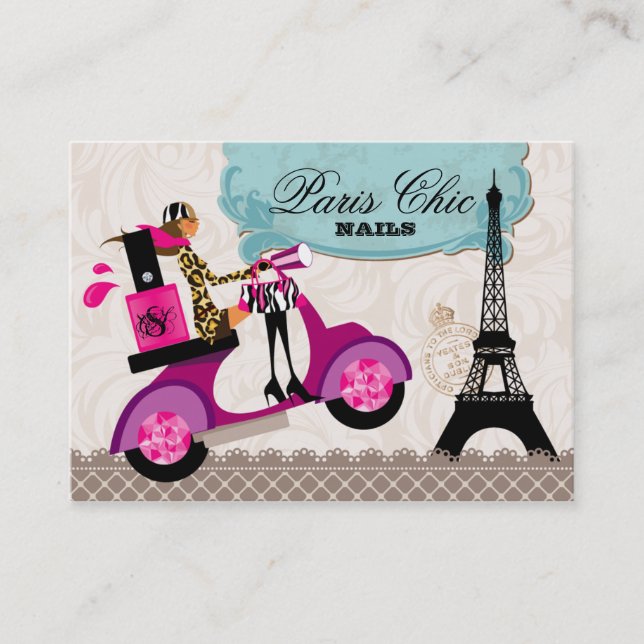 Cartão De Visita Torre Eiffel de Paris do patinete do salão de (Frente)
