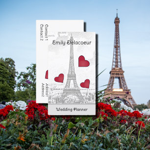 Cartão De Visita Torre Eiffel Vintage - corações vermelhos