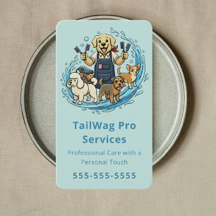 Cartão De Visita Tosa de Cães Felizes Pet Sitter Cão Groomer Azul