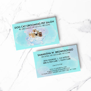 Cartão De Visita Tosa Pet Azul Turquesa Rosa gatos cachorros