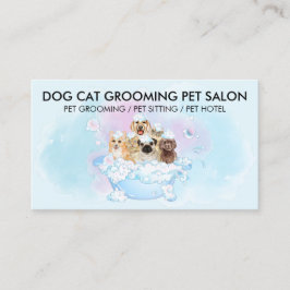 Cartão De Visita Tosa Pet Groomer Azul Rosa Gatos Cães Banho
