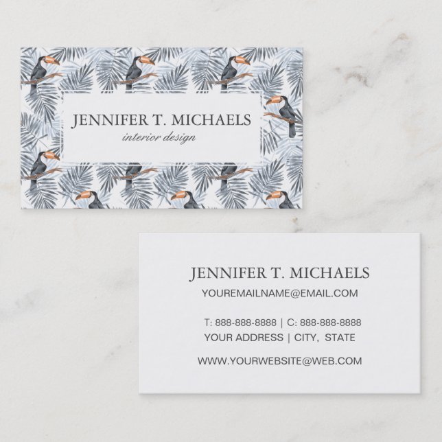 Cartão De Visita Toucan cinzento | adiciona seu nome (Frente/Verso)