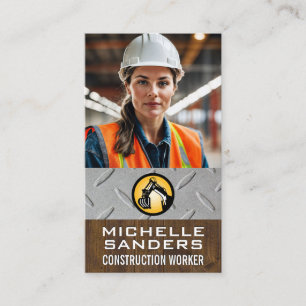 Cartão De Visita Trabalhador de Construção   Coluna Azul
