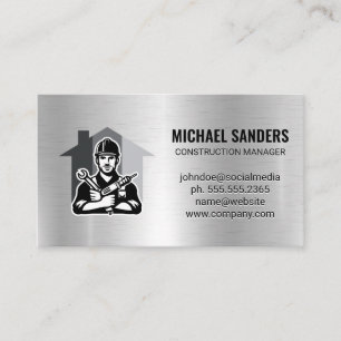 Cartão De Visita Trabalhador de Construção   Fundo Metálico