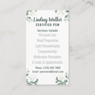 Cartão De Visita Trabalhador de suporte pessoal verde da Eucalyptus