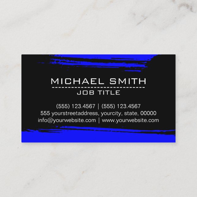 Cartão De Visita Traço de Pincel Azul Preto Moderno Profissional (Verso)