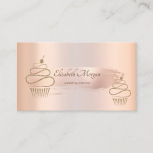 Cartão De Visita Traço de pincel Dourado Elegante, Cupcakes Dourado
