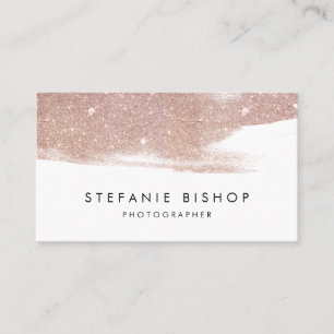 Cartão De Visita Traço de Pincel Sparkle Dourado com Rosa de Faux 