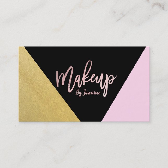 Cartão De Visita Traço Dourado preto Makeup Moderno de Script Traço (Frente)