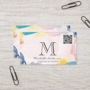 Cartão De Visita Traços de Pincel Artístico Verificação QR