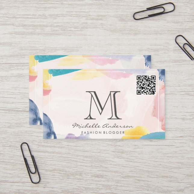Cartão De Visita Traços de Pincel Artístico | Verificação QR (Frente/Verso In Situ)