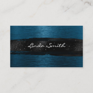 Cartão De Visita Traços de Pincel Negro Bruto Azul Oceano