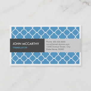 Cartão De Visita Tradutor - Quatrefoil Azul Moderno