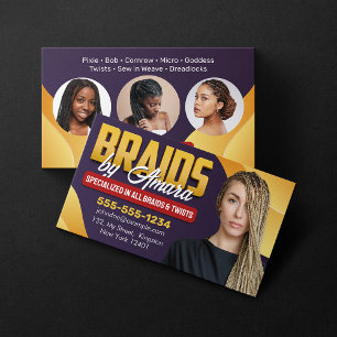 Cartão De Visita Trança de Cabelo Africano Roxo e Amarelo Foto Tran