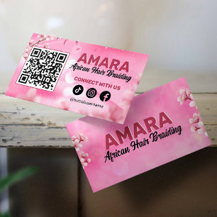 Cartão De Visita Trança de Cabelo Rosa Feminino Conecte-se conosco