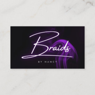 Cartão De Visita Tranças de Cabelo Roxo Neon Fumaça Salão de Estili