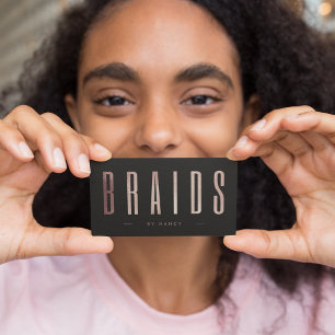 Cartão De Visita Tranças Rosa Dourado Chic 