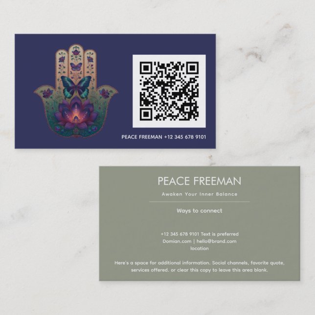 Cartão De Visita Transformação Sagrada | Design da Mão Hamsa (Frente/Verso)