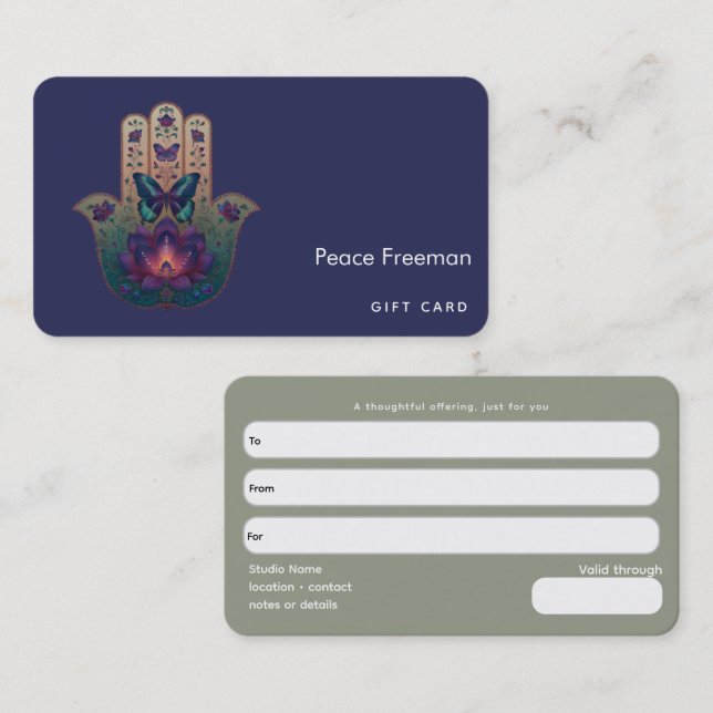 Cartão De Visita Transformação Sagrada | Design da Mão Hamsa (Frente/Verso)
