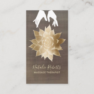 Cartão De Visita Tratamento de Massagem Terapia Vintage Mão Dourad