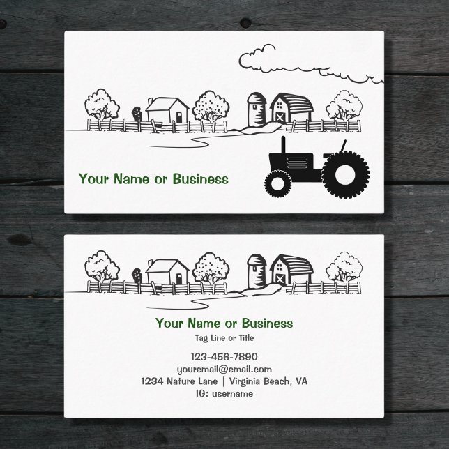 Cartão De Visita Trator de silhueta e Fazenda caipira (Silhouette Tractor and Charming Country Farm Business Card)
