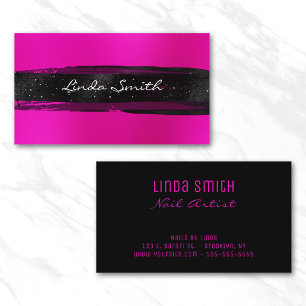 Cartão De Visita Trazos de Pincel Preto Desfocados Rosa Magenta