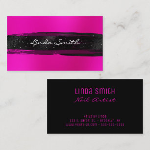 Cartão De Visita Trazos de Pincel Preto Desfocados Rosa Magenta