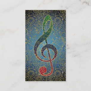Cartão De Visita Treble Clef Dourado Filigree - Música Colorida