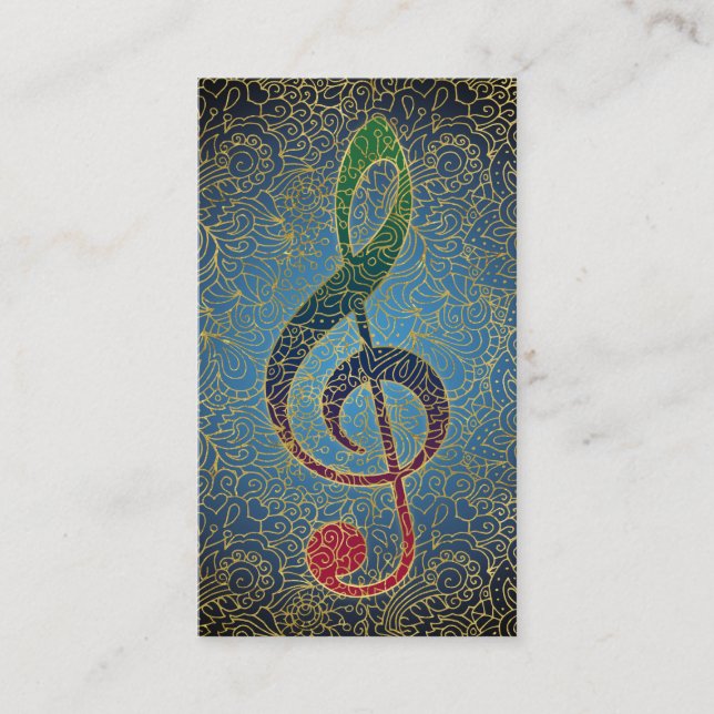 Cartão De Visita Treble Clef Dourado Filigree - Música Colorida (Frente)