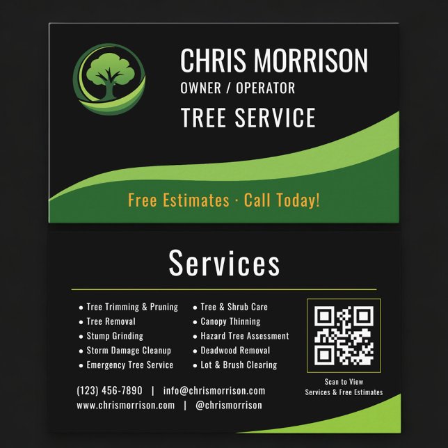 Cartão De Visita Tree Service Arborist QR Code (Criador carregado)