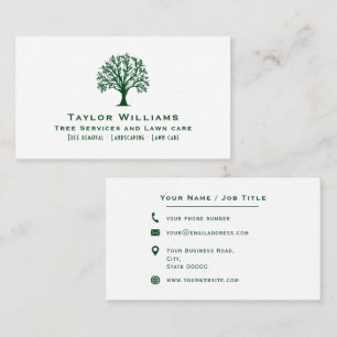 Cartão De Visita Tree Service Landscaping Lawn Care Verde E Branco