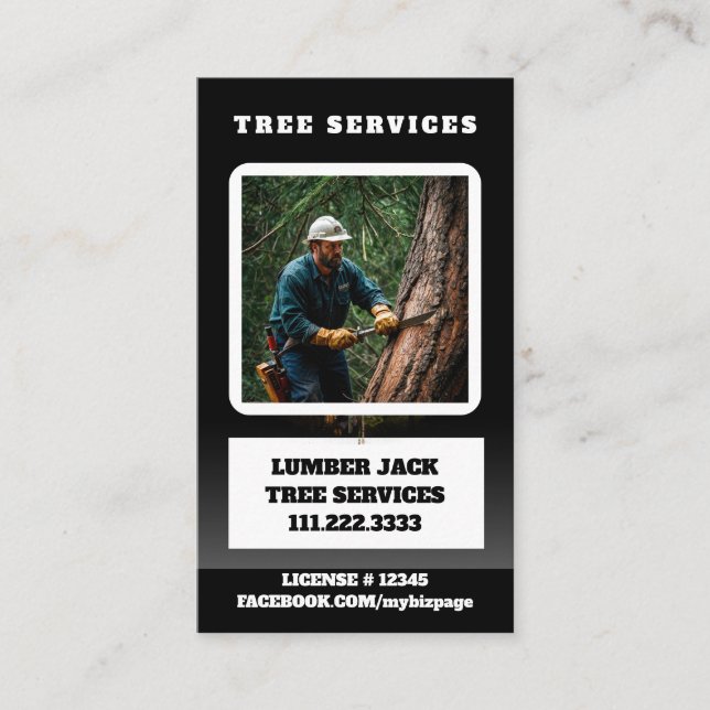 Cartão De Visita *~* Tree Services Lumber Jack Man QR Forest (Frente)